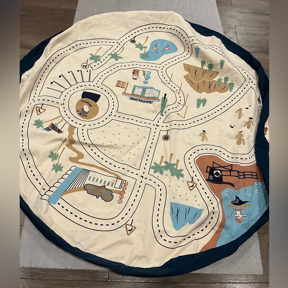 Rte 66 Map Car Road Play & Go Play Mat Toy Storage Bag Drawstring Easy Cleanup